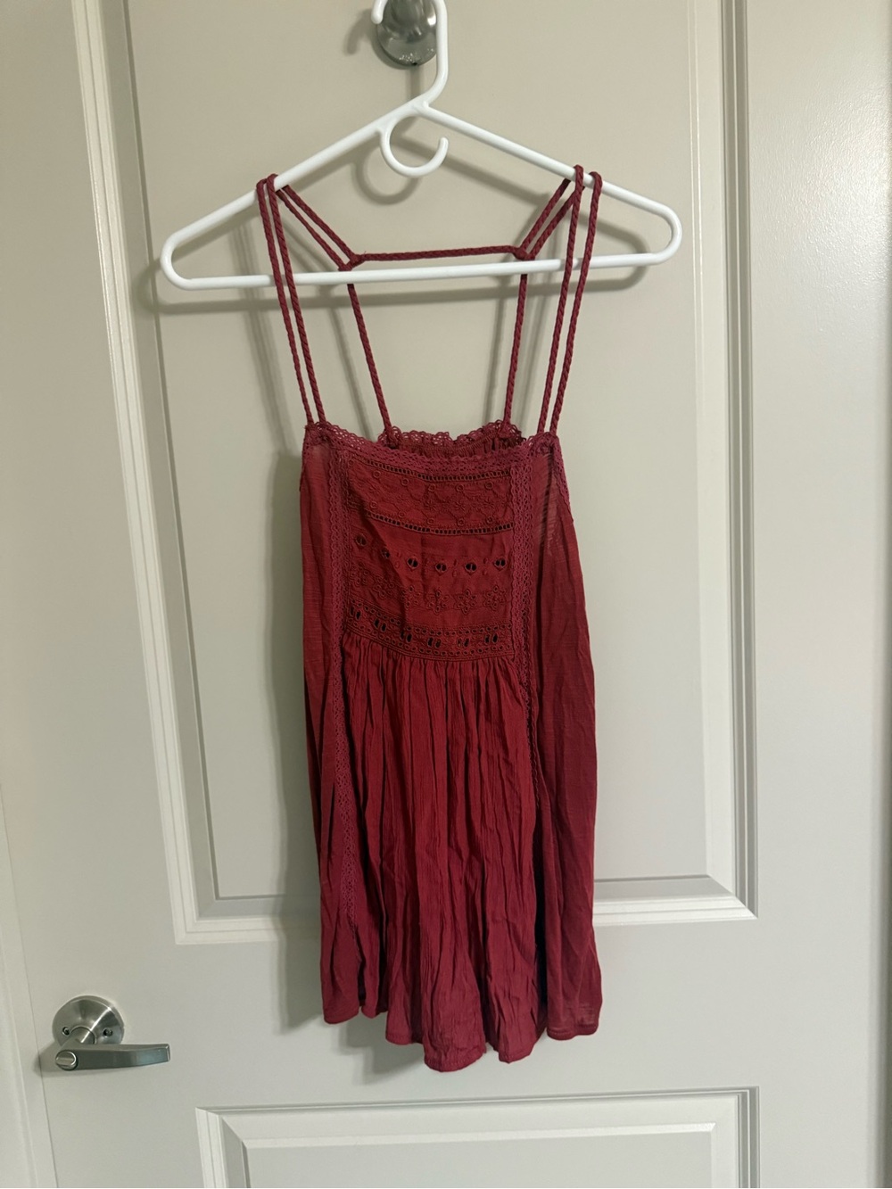 American Eagle Outfitters Red Crochet-Detail Top